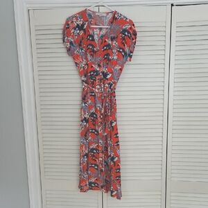 LOFT Red and Blue Floral Midi Dress